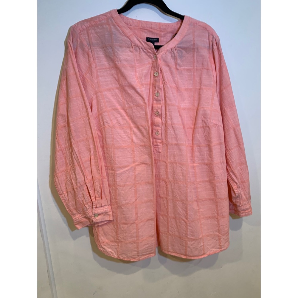 Talbots Plus 2X Peach 100% Cotton Coastal Henley Tunic windowpane lightweight